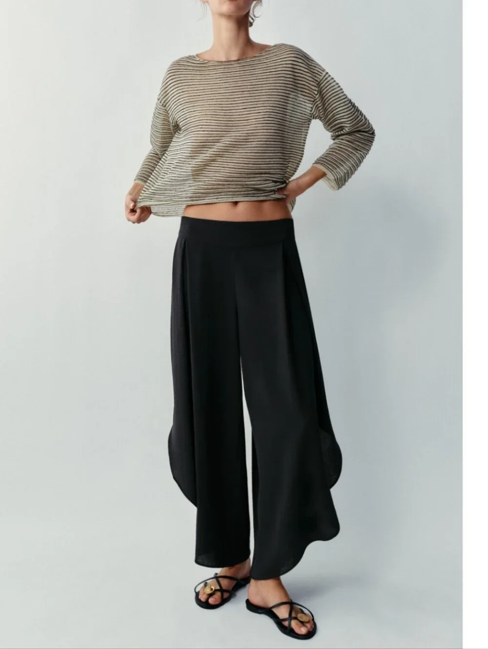 ZARA WIDE LEG PANTS WITH VENTS BLACK SIZE XL